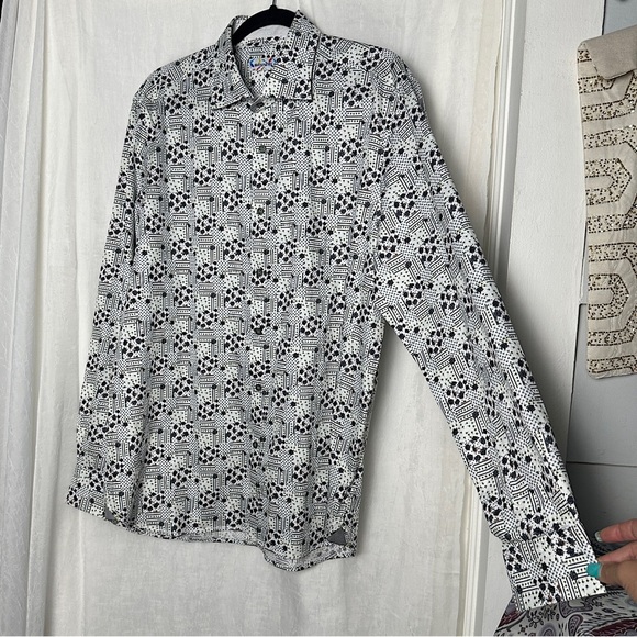 Brandolini All Over Graphic Print Button Up Dress Shirt Business Casual Vintage - Picture 6 of 17